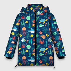 Куртка зимняя женская Морские жители, цвет: 3D-черный