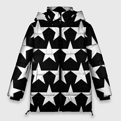 Куртка зимняя женская Белые звёзды на чёрном фоне 2, цвет: 3D-черный
