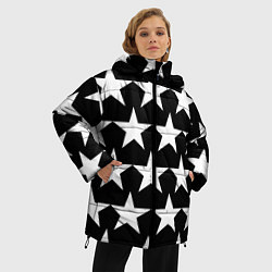 Куртка зимняя женская Белые звёзды на чёрном фоне 2, цвет: 3D-черный — фото 2