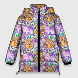 Куртка зимняя женская Тигр в цветах, цвет: 3D-светло-серый