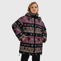 Куртка зимняя женская Этнический полосатый орнамент, цвет: 3D-светло-серый — фото 2