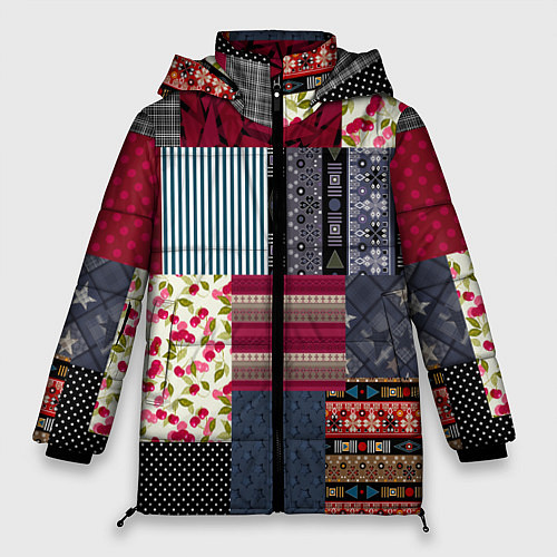 Женская зимняя куртка Деревенский стиль Пэчворк / 3D-Светло-серый – фото 1