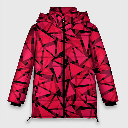Женская зимняя куртка Красно-черный полигональный / 3D-Светло-серый – фото 1