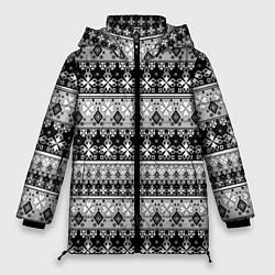 Куртка зимняя женская Черно-белый орнамент, цвет: 3D-светло-серый
