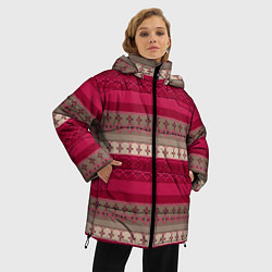 Куртка зимняя женская Полосатый вышитый орнамент, цвет: 3D-красный — фото 2
