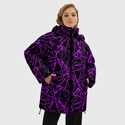 Женская зимняя куртка Фиолетово-черный абстрактный узор / 3D-Красный – фото 3