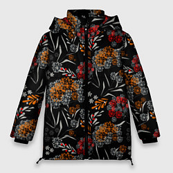 Куртка зимняя женская Цветочный модный узор, цвет: 3D-черный
