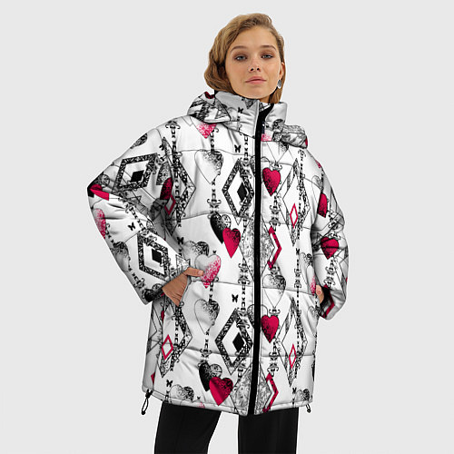 Женская зимняя куртка Абстрактный современный узор / 3D-Красный – фото 3