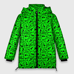 Куртка зимняя женская Черепа на кислотно-зеленом фоне, цвет: 3D-светло-серый