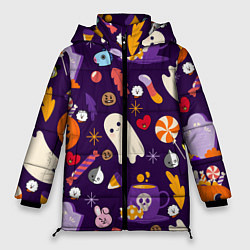 Куртка зимняя женская HALLOWEEN BTS BT21 PATTERN БТ21 БТС ХЕЛЛОУИН, цвет: 3D-черный