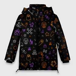 Куртка зимняя женская ХЕЛЛОУИН ПАТТЕРН НЕОН HALLOWEEN NEON, цвет: 3D-черный