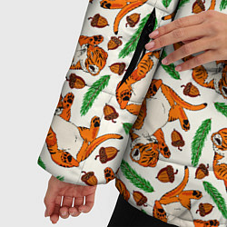 Куртка зимняя женская Тигрята, еловые ветки и желуди, цвет: 3D-черный — фото 2
