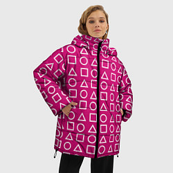 Куртка зимняя женская Игра в кальмара: Фигуры, цвет: 3D-красный — фото 2