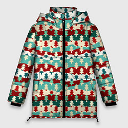 Куртка зимняя женская Ёлочки новогодний дизайн, цвет: 3D-черный