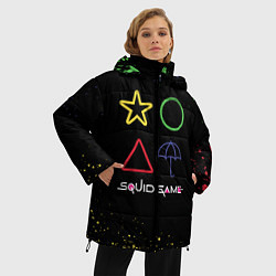 Куртка зимняя женская Игра в кальмара: Фигурки, цвет: 3D-черный — фото 2