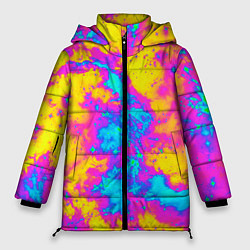 Куртка зимняя женская Яркая абстракция космических красок, цвет: 3D-светло-серый