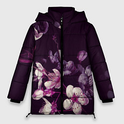 Куртка зимняя женская САКУРА НА ЧЁРНОМ ФОНЕ, цвет: 3D-черный