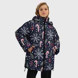 Куртка зимняя женская Паттерн с веточками, цвет: 3D-черный — фото 2