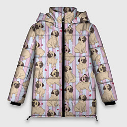 Куртка зимняя женская Забавные Мопсы, цвет: 3D-черный