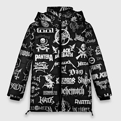 Куртка зимняя женская ЛОГОТИПЫ МЕТАЛ ГРУПП METAL BANDS LOGO, цвет: 3D-черный