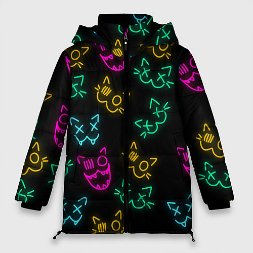 Женская зимняя куртка НЕОНОВЫЕ КОТИКИ NEON FACES CATS / 3D-Светло-серый – фото 1