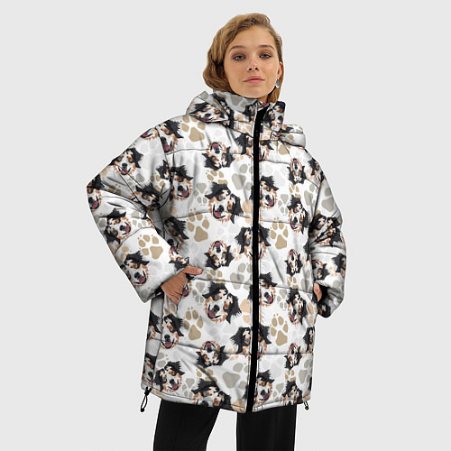 Женская зимняя куртка Собака Австралийская Овчарка / 3D-Светло-серый – фото 3
