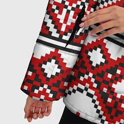 Куртка зимняя женская Русский узор, геометрическая вышивка, цвет: 3D-черный — фото 2