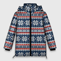 Куртка зимняя женская Knitted Christmas Pattern, цвет: 3D-черный