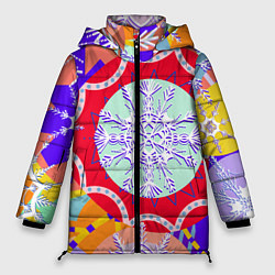 Женская зимняя куртка Яркий абстрактный зимний дизайн из снежинок