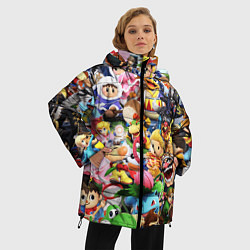 Куртка зимняя женская SUPER SMASH BROS ГЕРОИ ИГРЫ, цвет: 3D-черный — фото 2