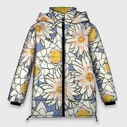 Куртка зимняя женская Растение Ромашки, цвет: 3D-черный