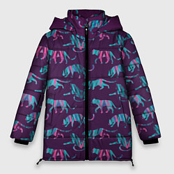 Куртка зимняя женская Тигры фейковый Glitch эффект, цвет: 3D-красный