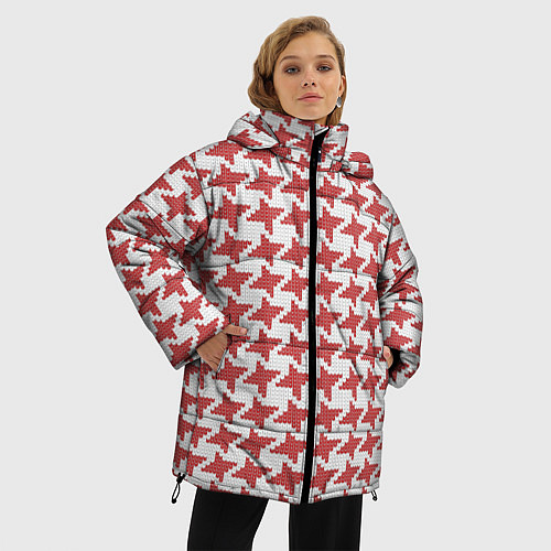 Женская зимняя куртка Модная гусиная лапка / 3D-Красный – фото 3