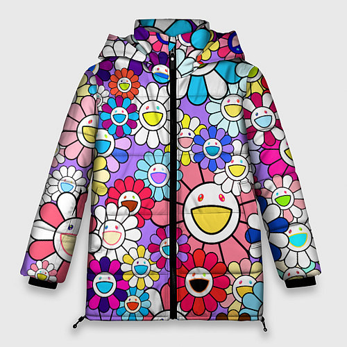 Женская зимняя куртка Цветы Takashi Murakami / 3D-Светло-серый – фото 1