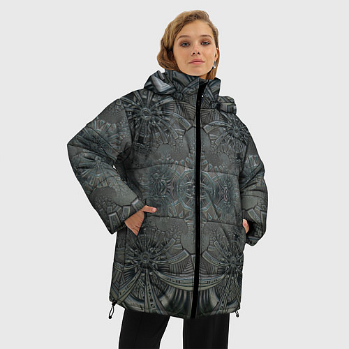 Женская зимняя куртка Коллекция Фрактальная мозаика Серо-голубой 292-4 / 3D-Светло-серый – фото 3