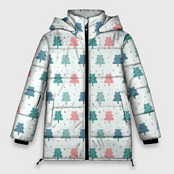 Куртка зимняя женская Цветные ели, цвет: 3D-черный