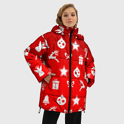 Куртка зимняя женская Новогодний узор красный градиент, цвет: 3D-черный — фото 2