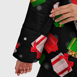 Куртка зимняя женская Новогодние паттерн подарков, цвет: 3D-красный — фото 2