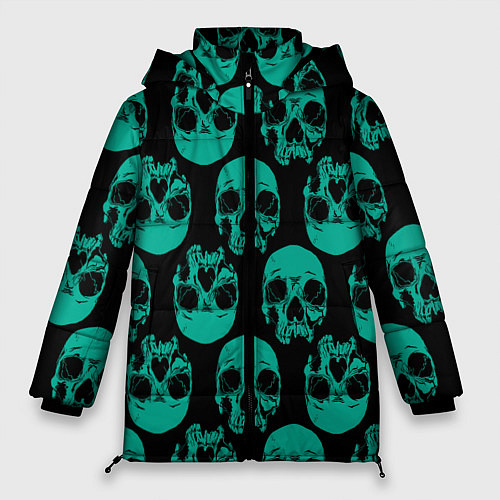 Женская зимняя куртка Узор из зелёных черепков / 3D-Светло-серый – фото 1