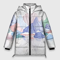 Куртка зимняя женская Разноцветные пастельные оттенки гор в отражении во, цвет: 3D-черный