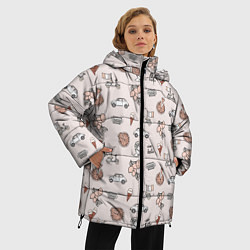 Куртка зимняя женская Итальянские символы паттерн, цвет: 3D-черный — фото 2