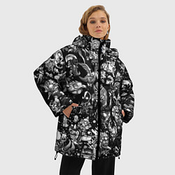 Куртка зимняя женская DOTA 2 ВСЕ ПЕРСОНАЖИ ЧЁРНО БЕЛЫЙ, цвет: 3D-светло-серый — фото 2