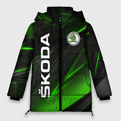 Куртка зимняя женская SKODA GEOMETRY STRIPES GREEN NEON, цвет: 3D-черный