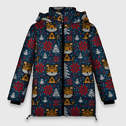 Куртка зимняя женская Вязаный стиль новогодний тигр 2022, цвет: 3D-светло-серый