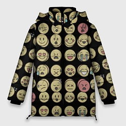 Куртка зимняя женская Смайлики эмодзи паттерном, цвет: 3D-черный