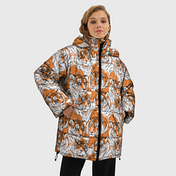 Куртка зимняя женская Тигры рисованный стиль, цвет: 3D-красный — фото 2