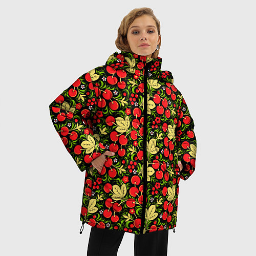 Женская зимняя куртка Черешни хохлома / 3D-Красный – фото 3