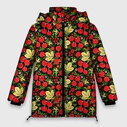 Куртка зимняя женская Черешни хохлома, цвет: 3D-красный