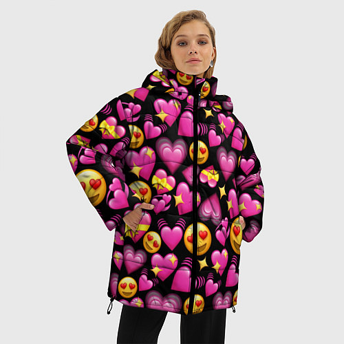 Женская зимняя куртка Эмодзи сердечки / 3D-Красный – фото 3