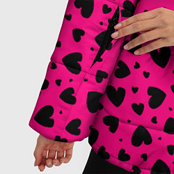 Куртка зимняя женская Черно-Розовые сердца, цвет: 3D-светло-серый — фото 2